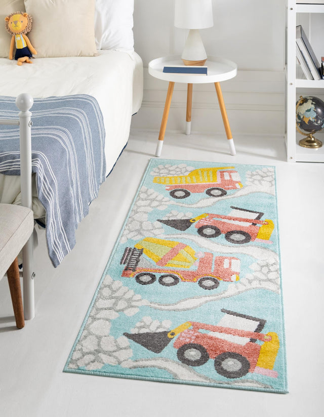 Teal 2' 2 x 6' Whimsy Kids Runner Area Rug for Baby Nursery, Toddler Playroom, Bedrooms