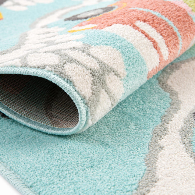 Teal 5' 3 x 5' 3 Whimsy Kids Round Area Rug for Baby Nursery, Toddler Playroom, Bedrooms Playful Fun Design Easy Clean Carpet for Sale at Rug Engine
