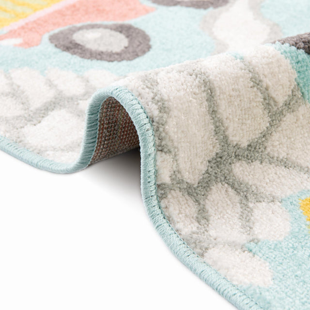 Teal 5' 3 x 5' 3 Whimsy Kids Round Area Rug for Baby Nursery, Toddler Playroom, Bedrooms Playful Fun Design Easy Clean Carpet for Sale at Rug Engine