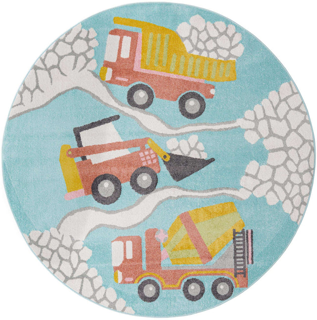 Teal 7' 10 x 7' 10 Whimsy Kids Round Area Rug for Baby Nursery, Toddler Playroom, Bedrooms