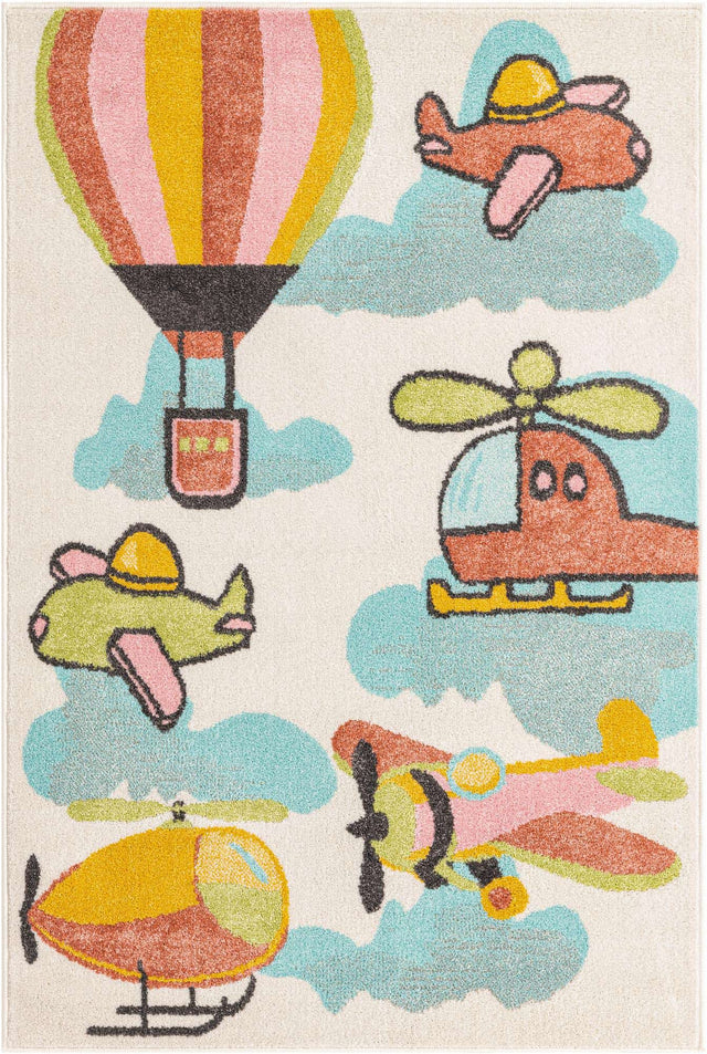 Multicolor 3' 11 x 5' 11 Whimsy Kids Rectangle Area Rug for Baby Nursery, Toddler Playroom, Bedrooms Playful Fun Design Easy Clean Carpet for Sale at Rug Engine
