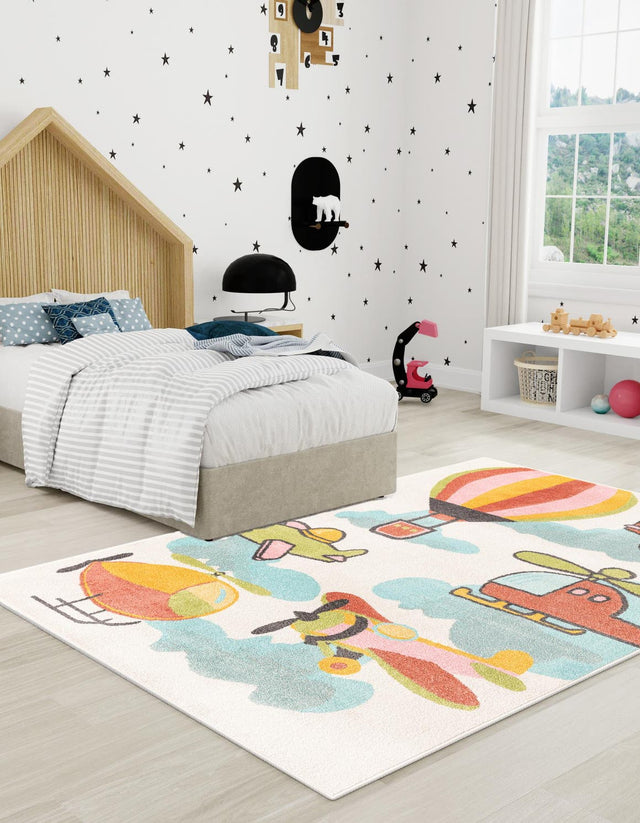 Multicolor 7' 10 x 10' Whimsy Kids Rectangle Area Rug for Baby Nursery, Toddler Playroom, Bedrooms