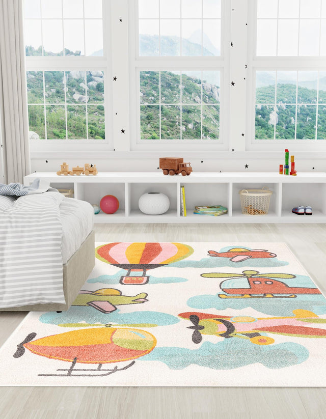 Multicolor 5' 3 x 8' Whimsy Kids Rectangle Area Rug for Baby Nursery, Toddler Playroom, Bedrooms