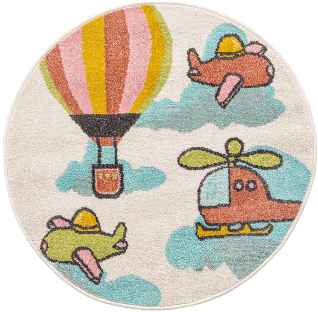 Multicolor 3' 3 x 3' 3 Whimsy Kids Round Area Rug for Baby Nursery, Toddler Playroom, Bedrooms Playful Fun Design Easy Clean Carpet for Sale at Rug Engine