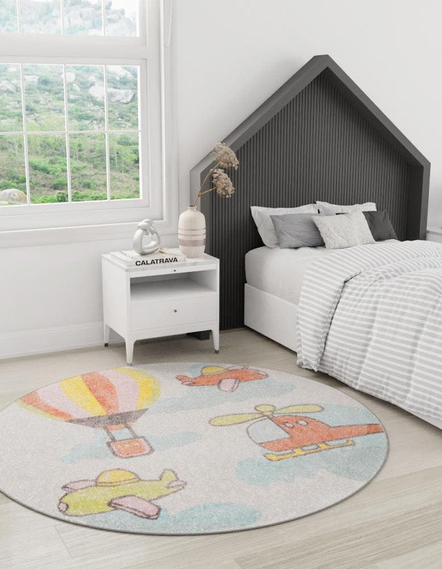 Multicolor 3' 3 x 3' 3 Whimsy Kids Round Area Rug for Baby Nursery, Toddler Playroom, Bedrooms Playful Fun Design Easy Clean Carpet for Sale at Rug Engine