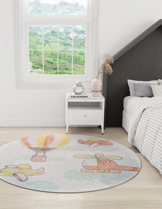 Multicolor 5' 3 x 5' 3 Whimsy Kids Round Area Rug for Baby Nursery, Toddler Playroom, Bedrooms