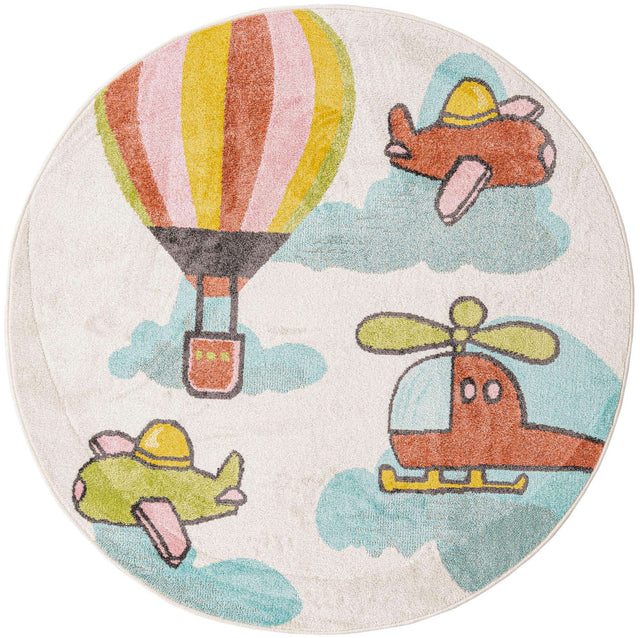 Multicolor 5' 3 x 5' 3 Whimsy Kids Round Area Rug for Baby Nursery, Toddler Playroom, Bedrooms