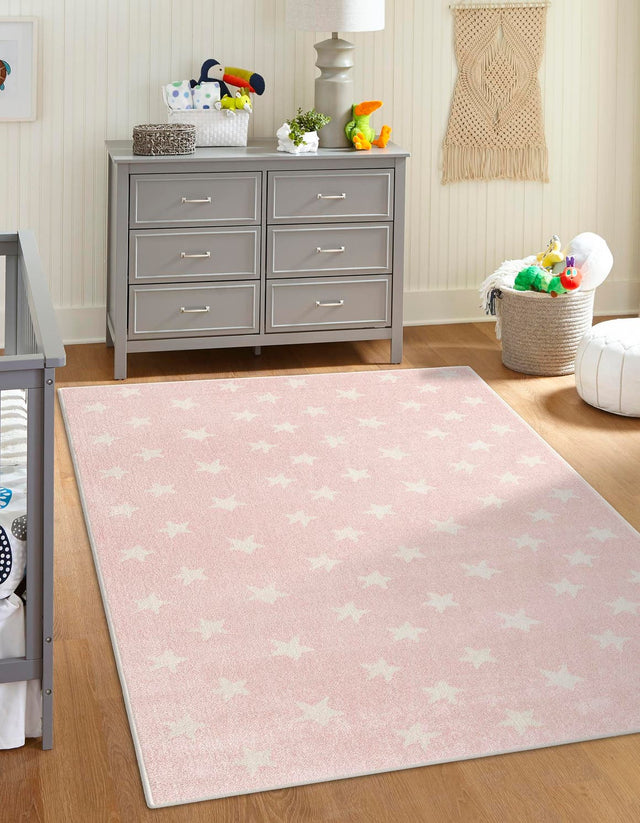 Pink 5' 3 x 8' Whimsy Kids Rectangle Area Rug for Baby Nursery, Toddler Playroom, Bedrooms Playful Fun Design Easy Clean Carpet for Sale at Rug Engine