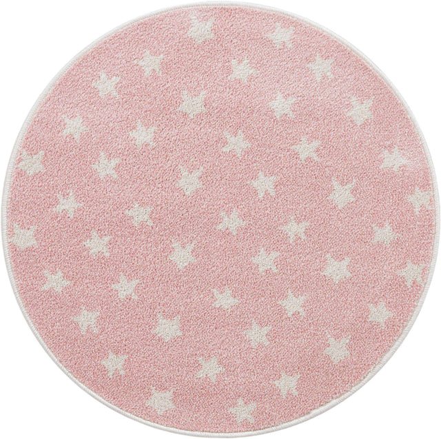 Pink 3' 3 x 3' 3 Whimsy Kids Round Area Rug for Baby Nursery, Toddler Playroom, Bedrooms Playful Fun Design Easy Clean Carpet for Sale at Rug Engine