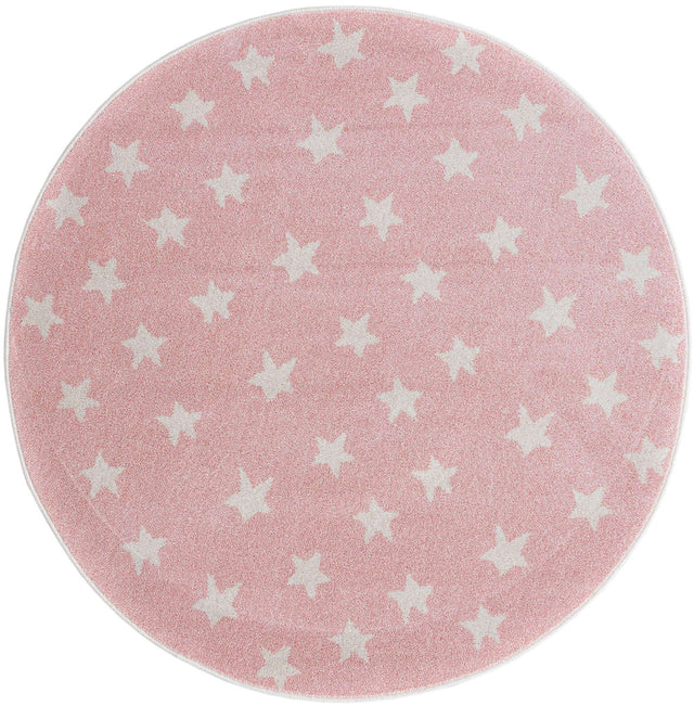 Pink 5' 3 x 5' 3 Whimsy Kids Round Area Rug for Baby Nursery, Toddler Playroom, Bedrooms Playful Fun Design Easy Clean Carpet for Sale at Rug Engine