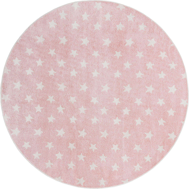 Pink 7' 10 x 7' 10 Whimsy Kids Round Area Rug for Baby Nursery, Toddler Playroom, Bedrooms Playful Fun Design Easy Clean Carpet for Sale at Rug Engine