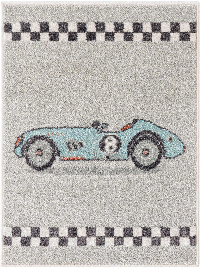 Gray 2' 2 x 2' 11 Whimsy Kids Rectangle Area Rug for Baby Nursery, Toddler Playroom, Bedrooms Playful Fun Design Easy Clean Carpet for Sale at Rug Engine