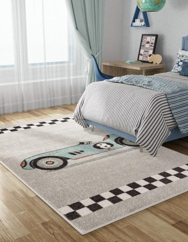 Gray 2' 2 x 2' 11 Whimsy Kids Rectangle Area Rug for Baby Nursery, Toddler Playroom, Bedrooms Playful Fun Design Easy Clean Carpet for Sale at Rug Engine