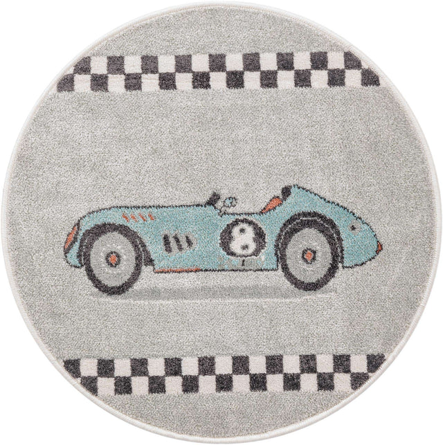 Gray 3' 3 x 3' 3 Whimsy Kids Round Area Rug for Baby Nursery, Toddler Playroom, Bedrooms Playful Fun Design Easy Clean Carpet for Sale at Rug Engine