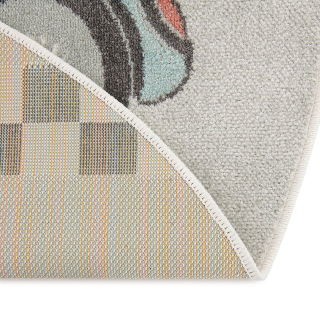Gray 5' 3 x 5' 3 Whimsy Kids Round Area Rug for Baby Nursery, Toddler Playroom, Bedrooms Playful Fun Design Easy Clean Carpet for Sale at Rug Engine