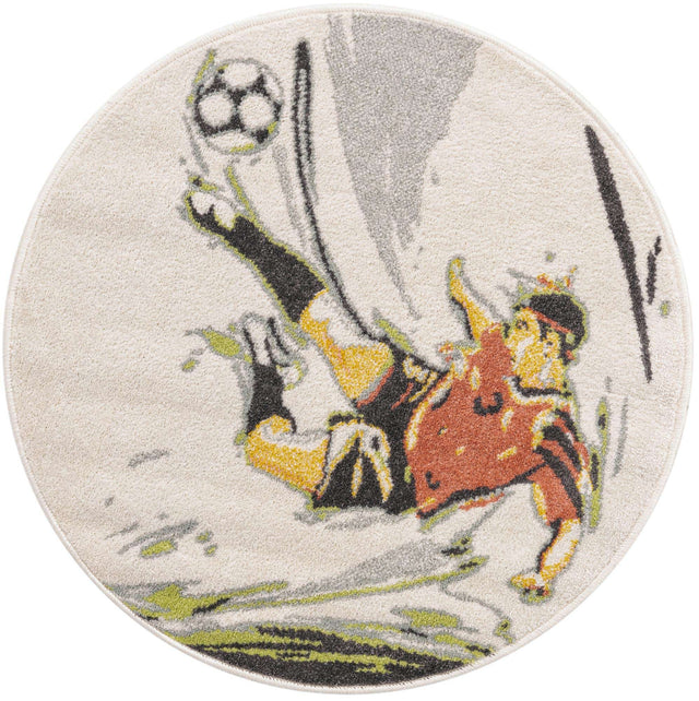 Gray 3' 3 x 3' 3 Whimsy Kids Round Area Rug for Baby Nursery, Toddler Playroom, Bedrooms