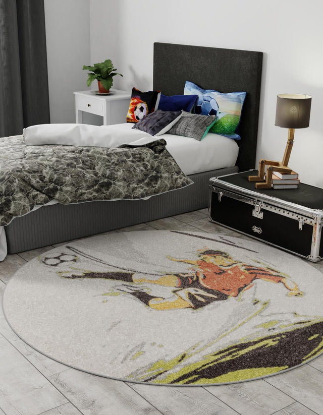 Gray 3' 3 x 3' 3 Whimsy Kids Round Area Rug for Baby Nursery, Toddler Playroom, Bedrooms