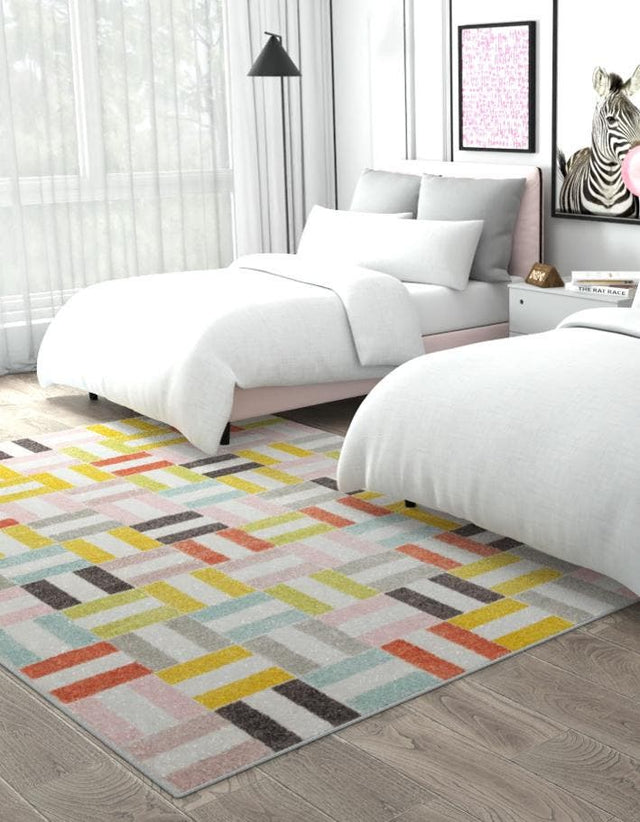 Multicolor 5' 3 x 8' Whimsy Kids Rectangle Area Rug for Baby Nursery, Toddler Playroom, Bedrooms Playful Fun Design Easy Clean Carpet for Sale at Rug Engine