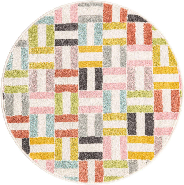 Multicolor 3' 3 x 3' 3 Whimsy Kids Round Area Rug for Baby Nursery, Toddler Playroom, Bedrooms Playful Fun Design Easy Clean Carpet for Sale at Rug Engine