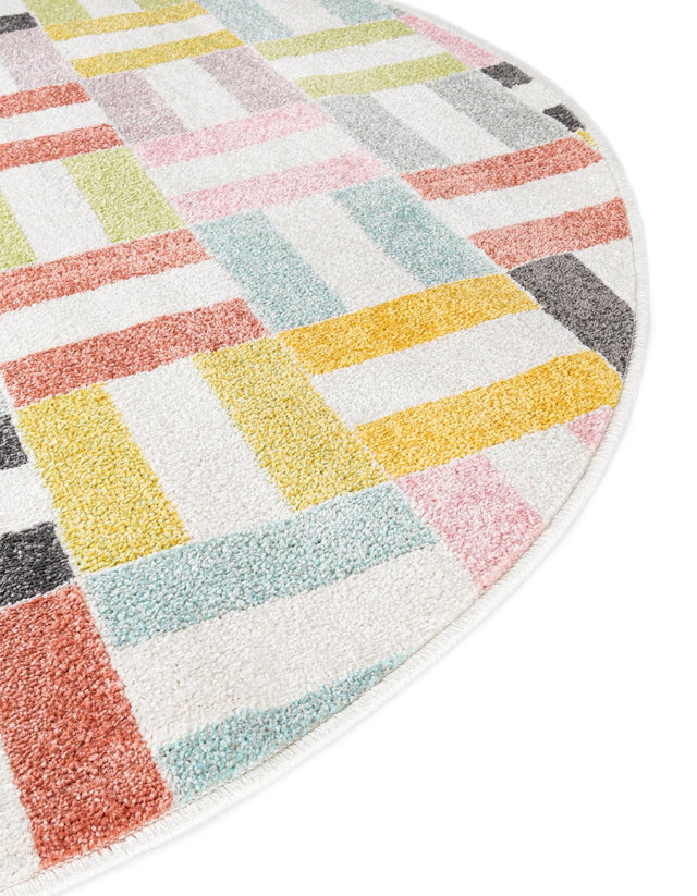 Multicolor 3' 3 x 3' 3 Whimsy Kids Round Area Rug for Baby Nursery, Toddler Playroom, Bedrooms Playful Fun Design Easy Clean Carpet for Sale at Rug Engine