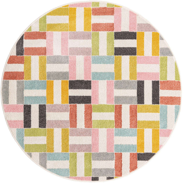 Multicolor 5' 3 x 5' 3 Whimsy Kids Round Area Rug for Baby Nursery, Toddler Playroom, Bedrooms Playful Fun Design Easy Clean Carpet for Sale at Rug Engine