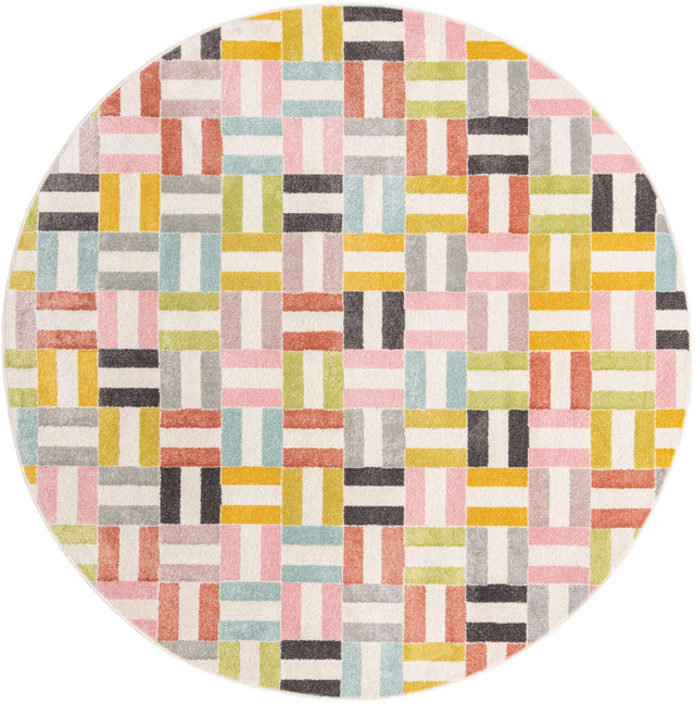 Multicolor 7' 10 x 7' 10 Whimsy Kids Round Area Rug for Baby Nursery, Toddler Playroom, Bedrooms Playful Fun Design Easy Clean Carpet for Sale at Rug Engine