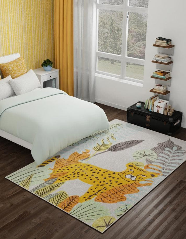 Gray 5' 3 x 8' Whimsy Kids Rectangle Area Rug for Baby Nursery, Toddler Playroom, Bedrooms Playful Fun Design Easy Clean Carpet for Sale at Rug Engine
