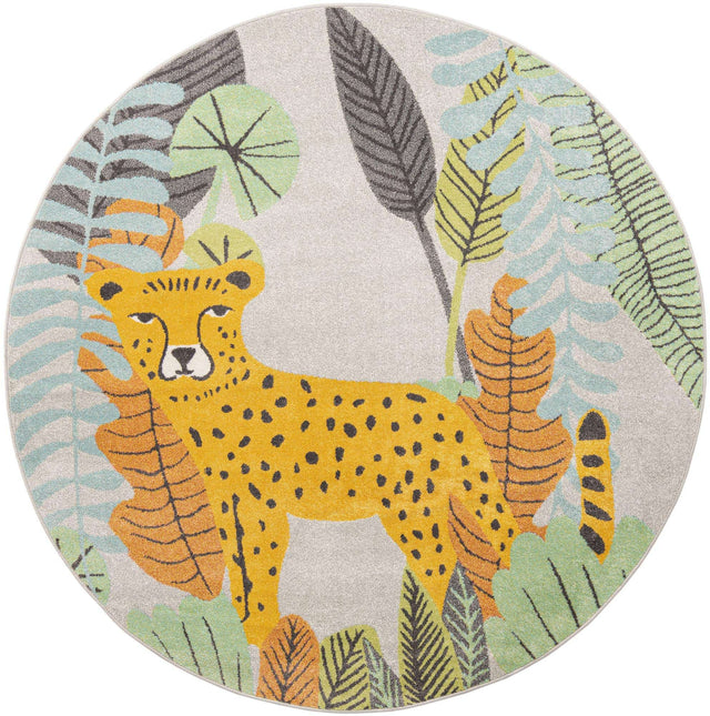 Gray 7' 10 x 7' 10 Whimsy Kids Round Area Rug for Baby Nursery, Toddler Playroom, Bedrooms Playful Fun Design Easy Clean Carpet for Sale at Rug Engine