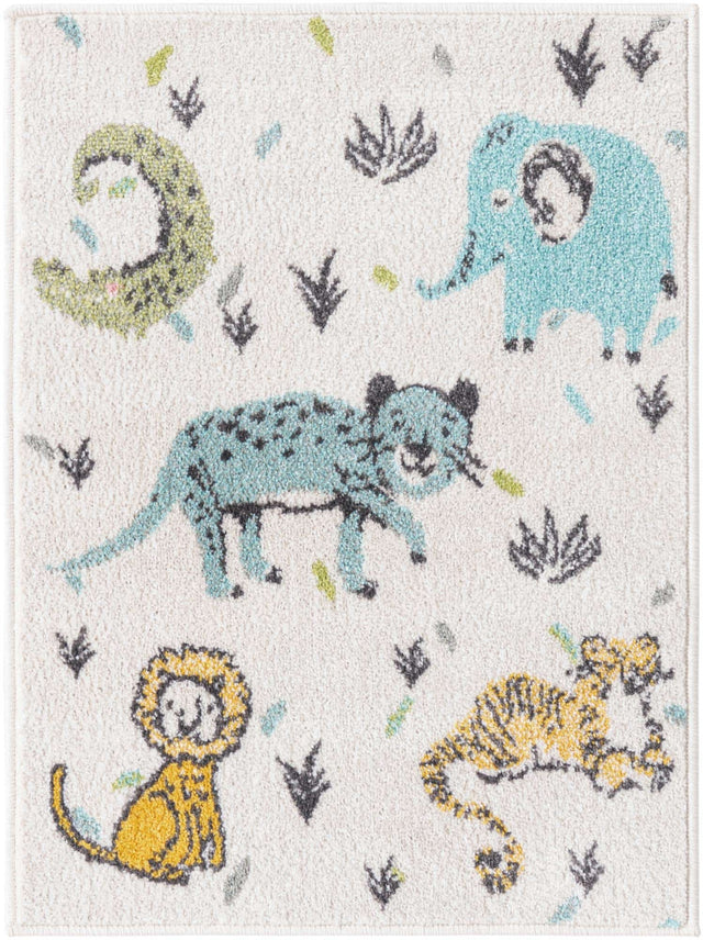 Ivory 2' 2 x 2' 11 Whimsy Kids Rectangle Area Rug for Baby Nursery, Toddler Playroom, Bedrooms Playful Fun Design Easy Clean Carpet for Sale at Rug Engine