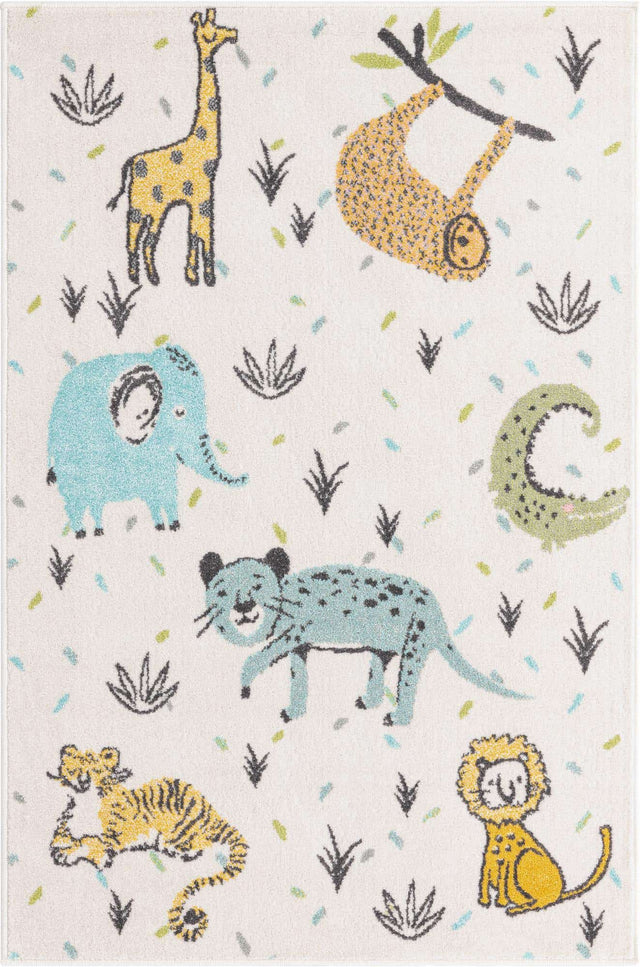 Ivory 3' 11 x 5' 11 Whimsy Kids Rectangle Area Rug for Baby Nursery, Toddler Playroom, Bedrooms Playful Fun Design Easy Clean Carpet for Sale at Rug Engine