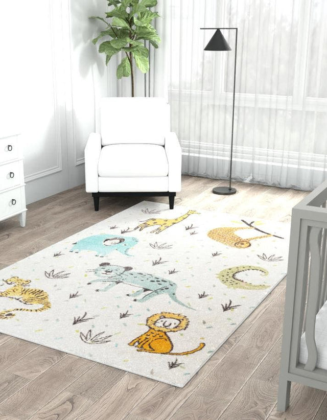 Ivory 5' 3 x 8' Whimsy Kids Rectangle Area Rug for Baby Nursery, Toddler Playroom, Bedrooms Playful Fun Design Easy Clean Carpet for Sale at Rug Engine