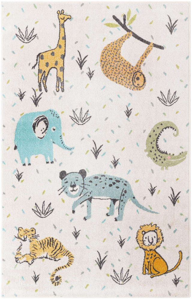 Ivory 5' 3 x 8' Whimsy Kids Rectangle Area Rug for Baby Nursery, Toddler Playroom, Bedrooms Playful Fun Design Easy Clean Carpet for Sale at Rug Engine