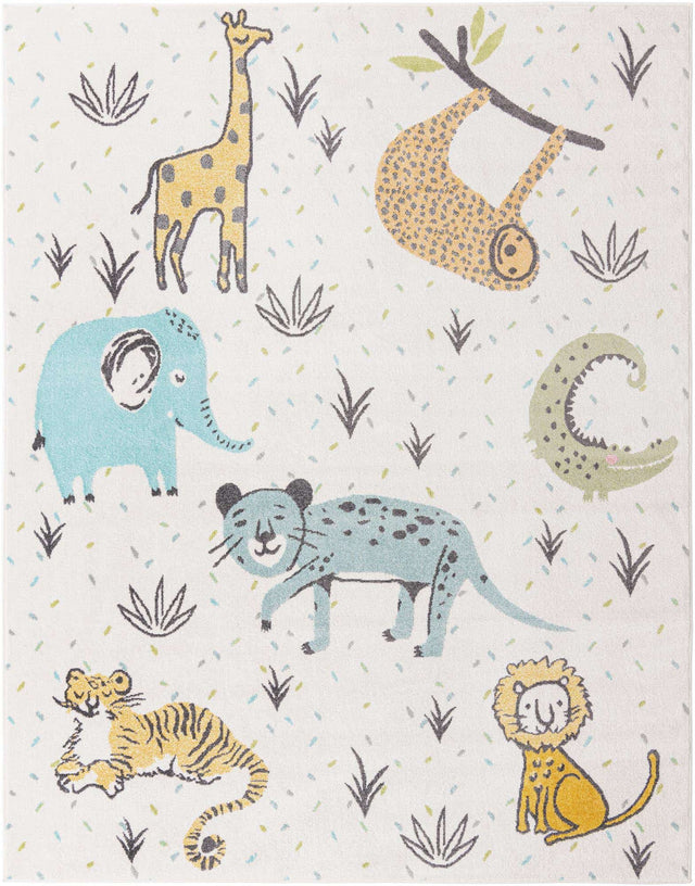 Ivory 7' 10 x 10' Whimsy Kids Rectangle Area Rug for Baby Nursery, Toddler Playroom, Bedrooms Playful Fun Design Easy Clean Carpet for Sale at Rug Engine