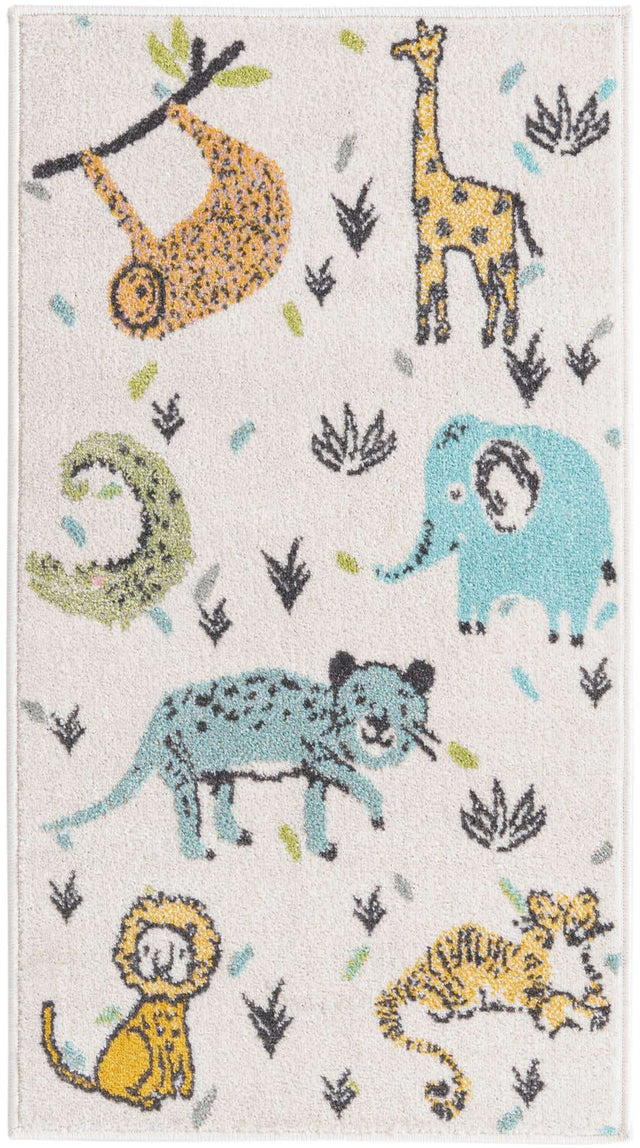 Ivory 2' 2 x 3' 11 Whimsy Kids Runner Area Rug for Baby Nursery, Toddler Playroom, Bedrooms Playful Fun Design Easy Clean Carpet for Sale at Rug Engine