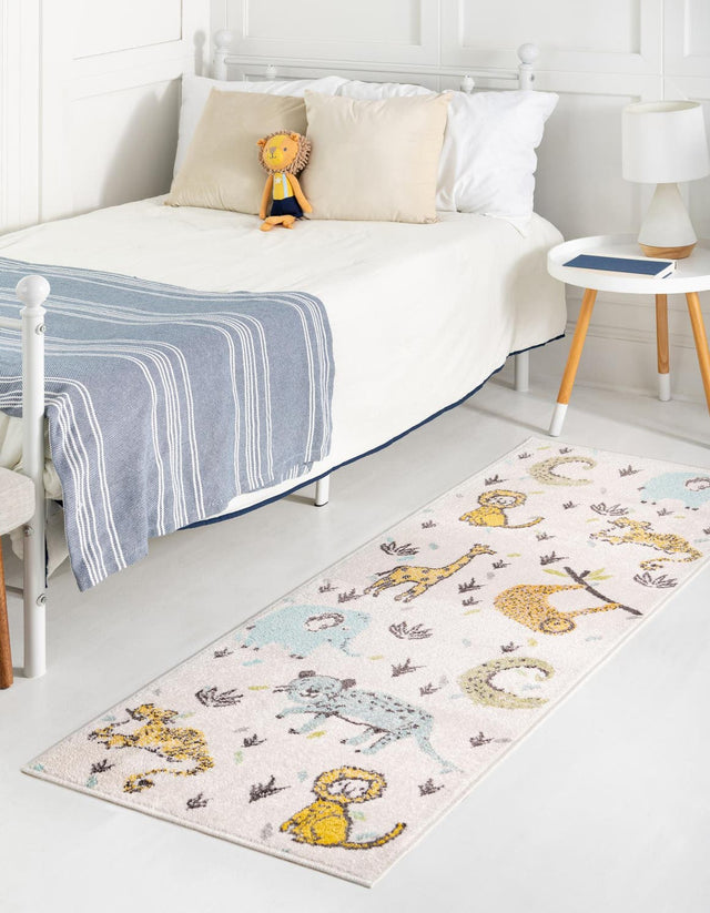 Ivory 2' 2 x 3' 11 Whimsy Kids Runner Area Rug for Baby Nursery, Toddler Playroom, Bedrooms Playful Fun Design Easy Clean Carpet for Sale at Rug Engine