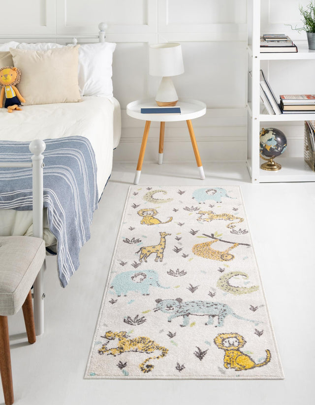 Ivory 2' 2 x 6' Whimsy Kids Runner Area Rug for Baby Nursery, Toddler Playroom, Bedrooms Playful Fun Design Easy Clean Carpet for Sale at Rug Engine
