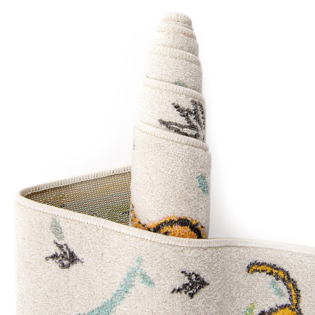 Ivory 3' 3 x 3' 3 Whimsy Kids Round Area Rug for Baby Nursery, Toddler Playroom, Bedrooms