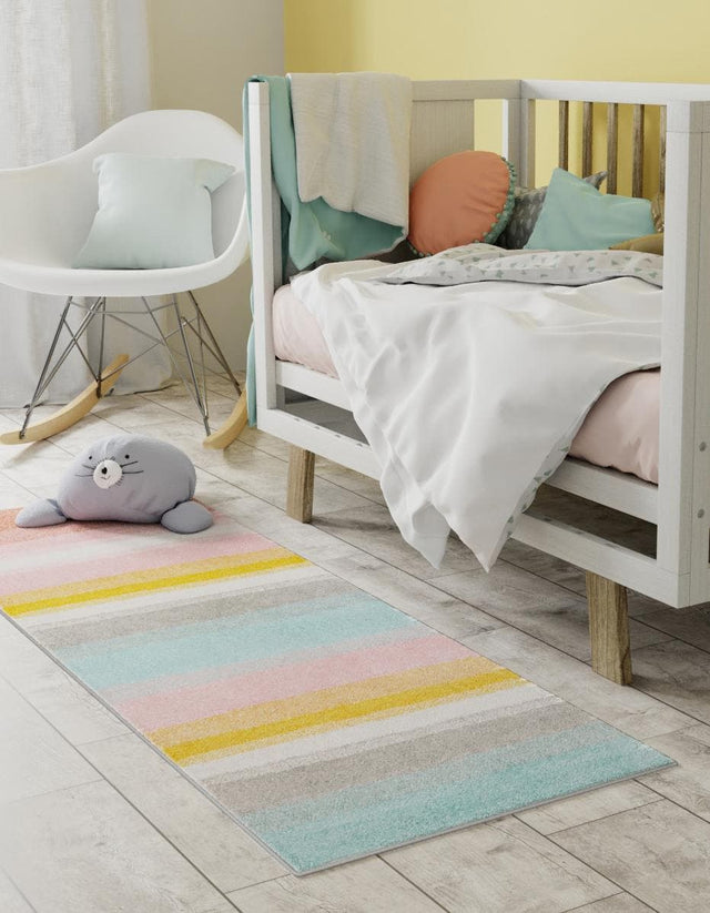 Multicolor 2' x 5' 3 Whimsy Kids Runner Area Rug for Baby Nursery, Toddler Playroom, Bedrooms