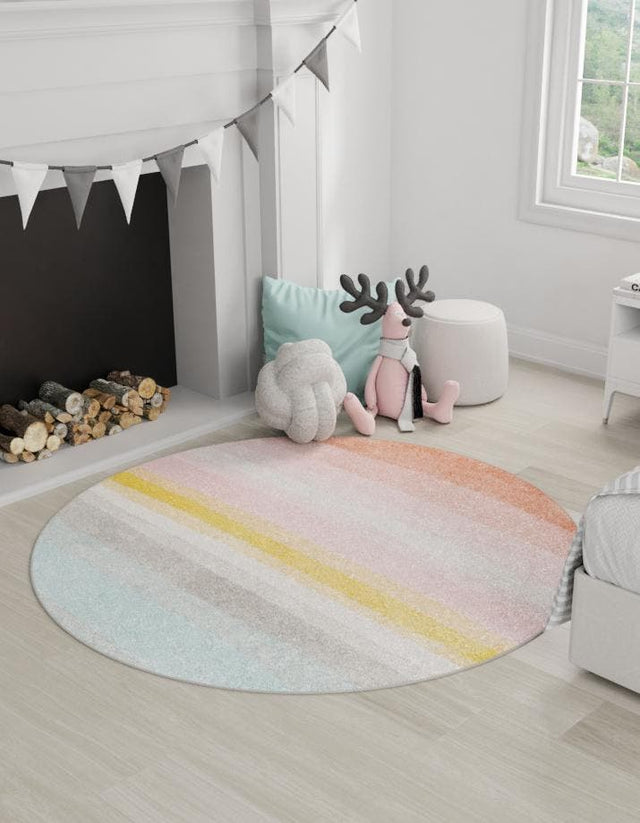 Multicolor 3' 3 x 3' 3 Whimsy Kids Round Area Rug for Baby Nursery, Toddler Playroom, Bedrooms Playful Fun Design Easy Clean Carpet for Sale at Rug Engine