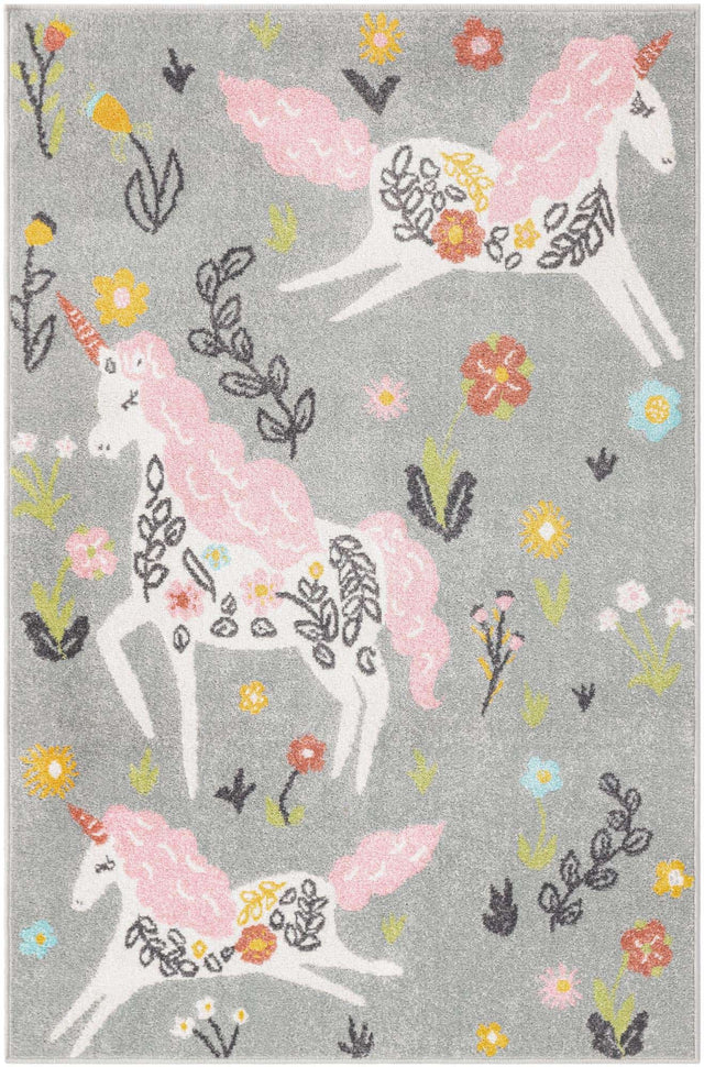 Gray 3' 11 x 5' 11 Whimsy Kids Rectangle Area Rug for Baby Nursery, Toddler Playroom, Bedrooms Playful Fun Design Easy Clean Carpet for Sale at Rug Engine