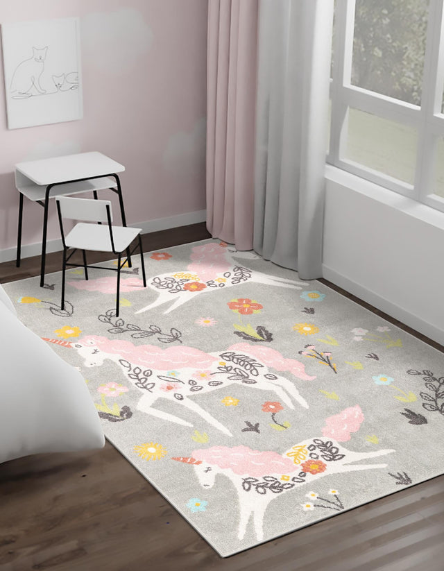 Gray 3' 11 x 5' 11 Whimsy Kids Rectangle Area Rug for Baby Nursery, Toddler Playroom, Bedrooms Playful Fun Design Easy Clean Carpet for Sale at Rug Engine