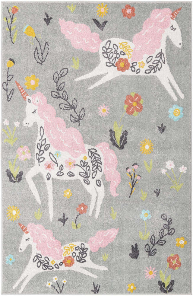Gray 5' 3 x 8' Whimsy Kids Rectangle Area Rug for Baby Nursery, Toddler Playroom, Bedrooms Playful Fun Design Easy Clean Carpet for Sale at Rug Engine