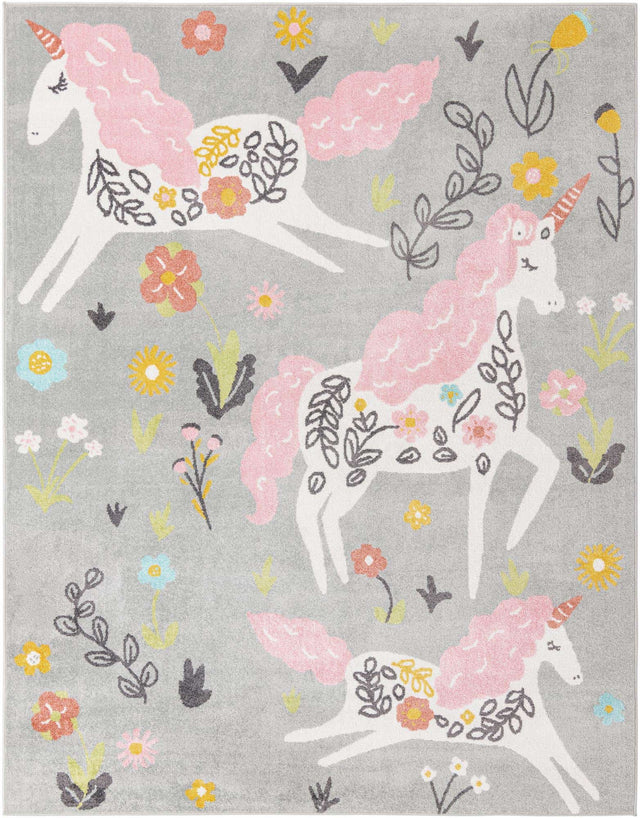 Gray 7' 10 x 10' Whimsy Kids Rectangle Area Rug for Baby Nursery, Toddler Playroom, Bedrooms Playful Fun Design Easy Clean Carpet for Sale at Rug Engine