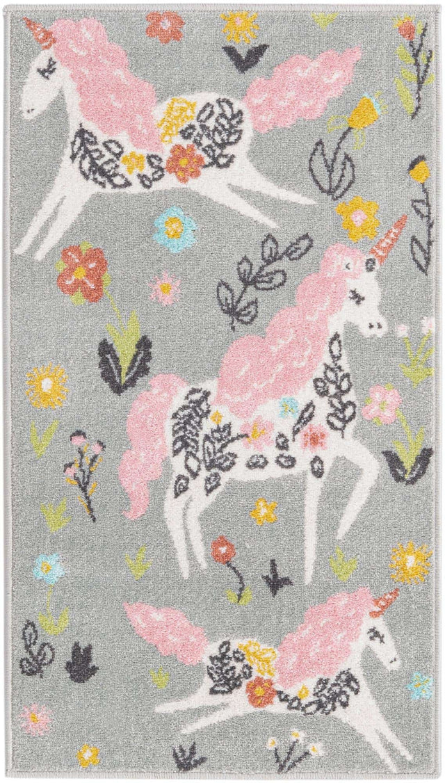 Gray 2' 2 x 3' 11 Whimsy Kids Runner Area Rug for Baby Nursery, Toddler Playroom, Bedrooms Playful Fun Design Easy Clean Carpet for Sale at Rug Engine