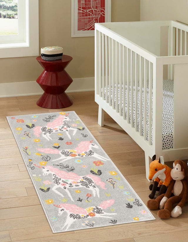Gray 2' 2 x 6' Whimsy Kids Runner Area Rug for Baby Nursery, Toddler Playroom, Bedrooms Playful Fun Design Easy Clean Carpet for Sale at Rug Engine