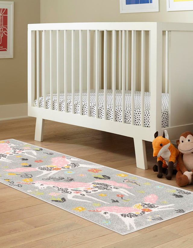 Gray 2' 2 x 6' Whimsy Kids Runner Area Rug for Baby Nursery, Toddler Playroom, Bedrooms Playful Fun Design Easy Clean Carpet for Sale at Rug Engine