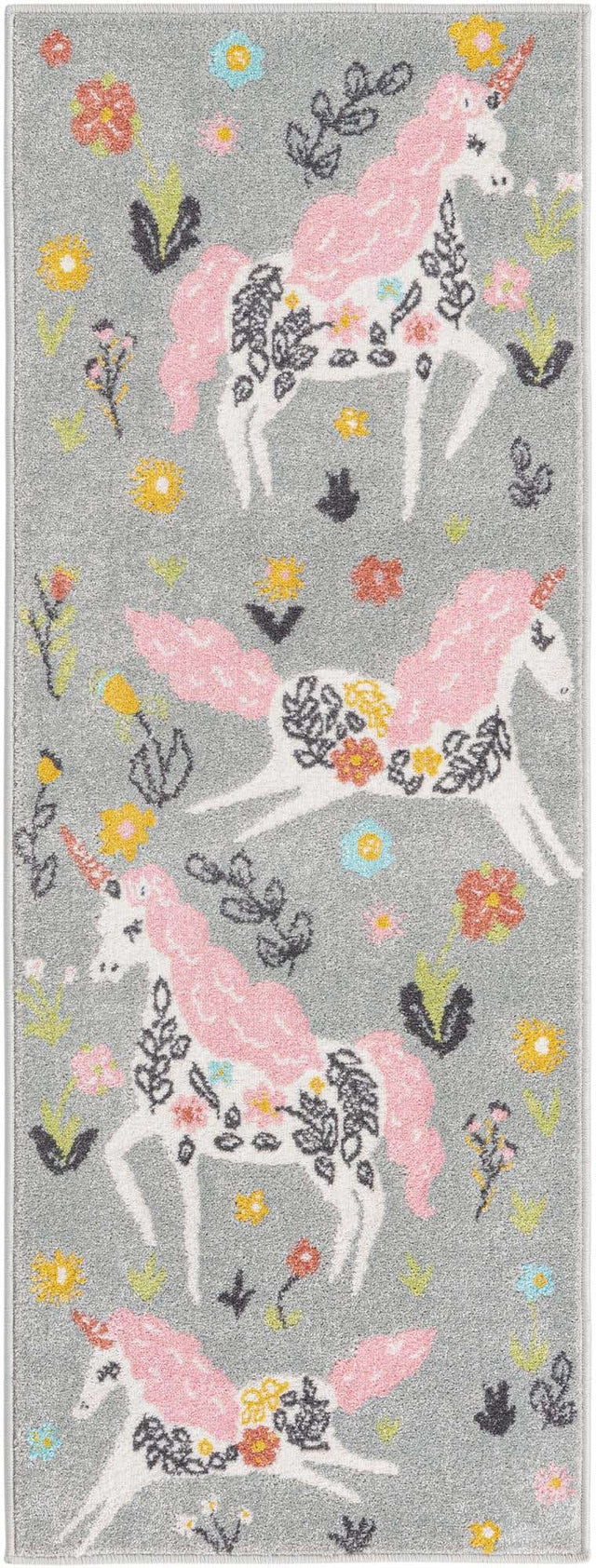 Gray 2' 2 x 6' Whimsy Kids Runner Area Rug for Baby Nursery, Toddler Playroom, Bedrooms Playful Fun Design Easy Clean Carpet for Sale at Rug Engine