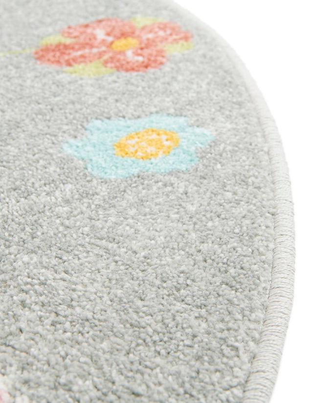 Gray 7' 10 x 7' 10 Whimsy Kids Round Area Rug for Baby Nursery, Toddler Playroom, Bedrooms Playful Fun Design Easy Clean Carpet for Sale at Rug Engine