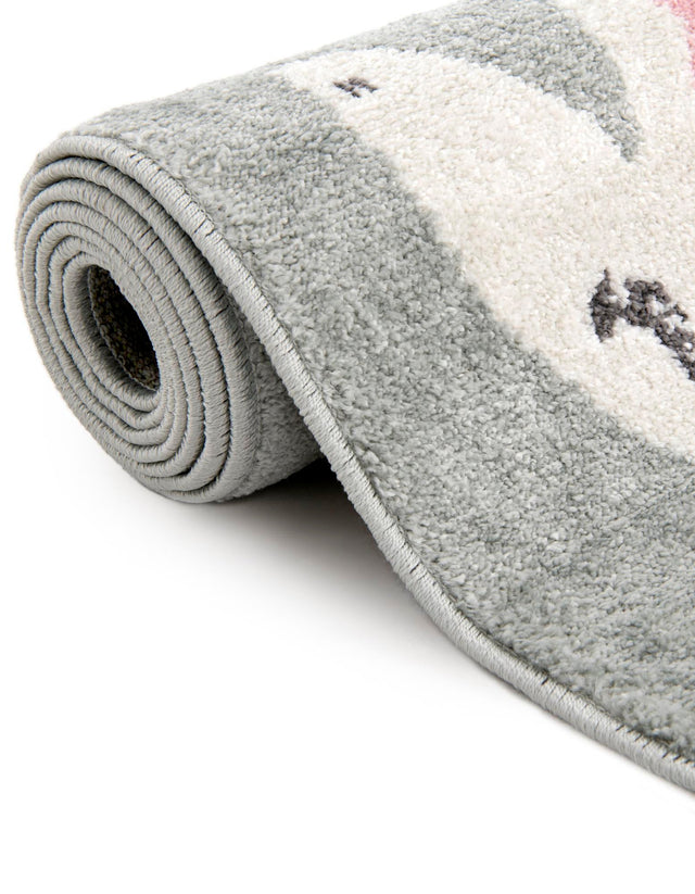 Gray 7' 10 x 7' 10 Whimsy Kids Round Area Rug for Baby Nursery, Toddler Playroom, Bedrooms Playful Fun Design Easy Clean Carpet for Sale at Rug Engine