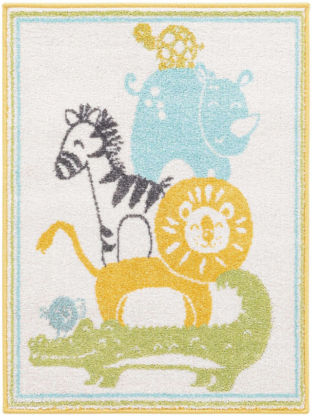 Ivory 2' 2 x 2' 11 Whimsy Kids Rectangle Area Rug for Baby Nursery, Toddler Playroom, Bedrooms Playful Fun Design Easy Clean Carpet for Sale at Rug Engine